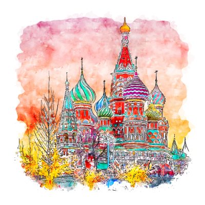 Moscow Russia Watercolor sketch hand drawn illustration